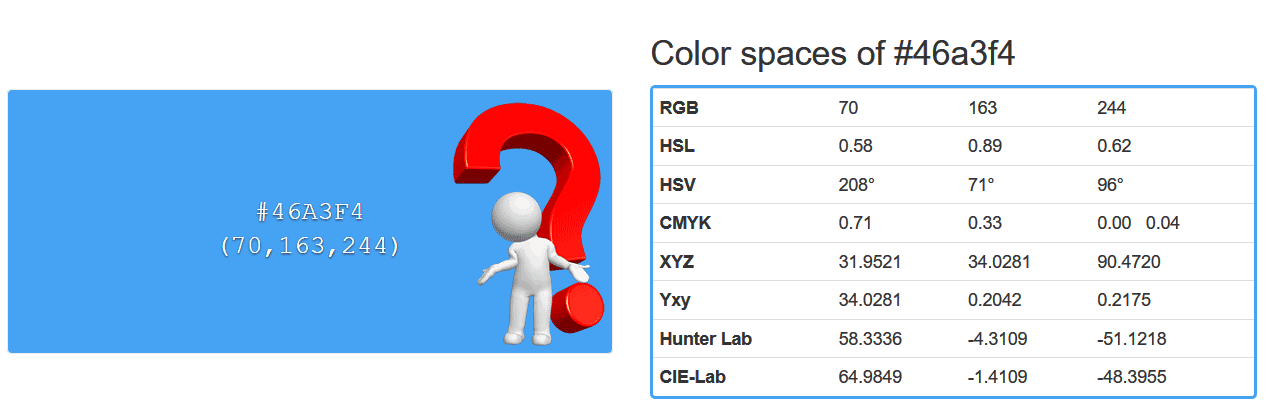 Color Utility Convert Hex CMYK HSL Colors
